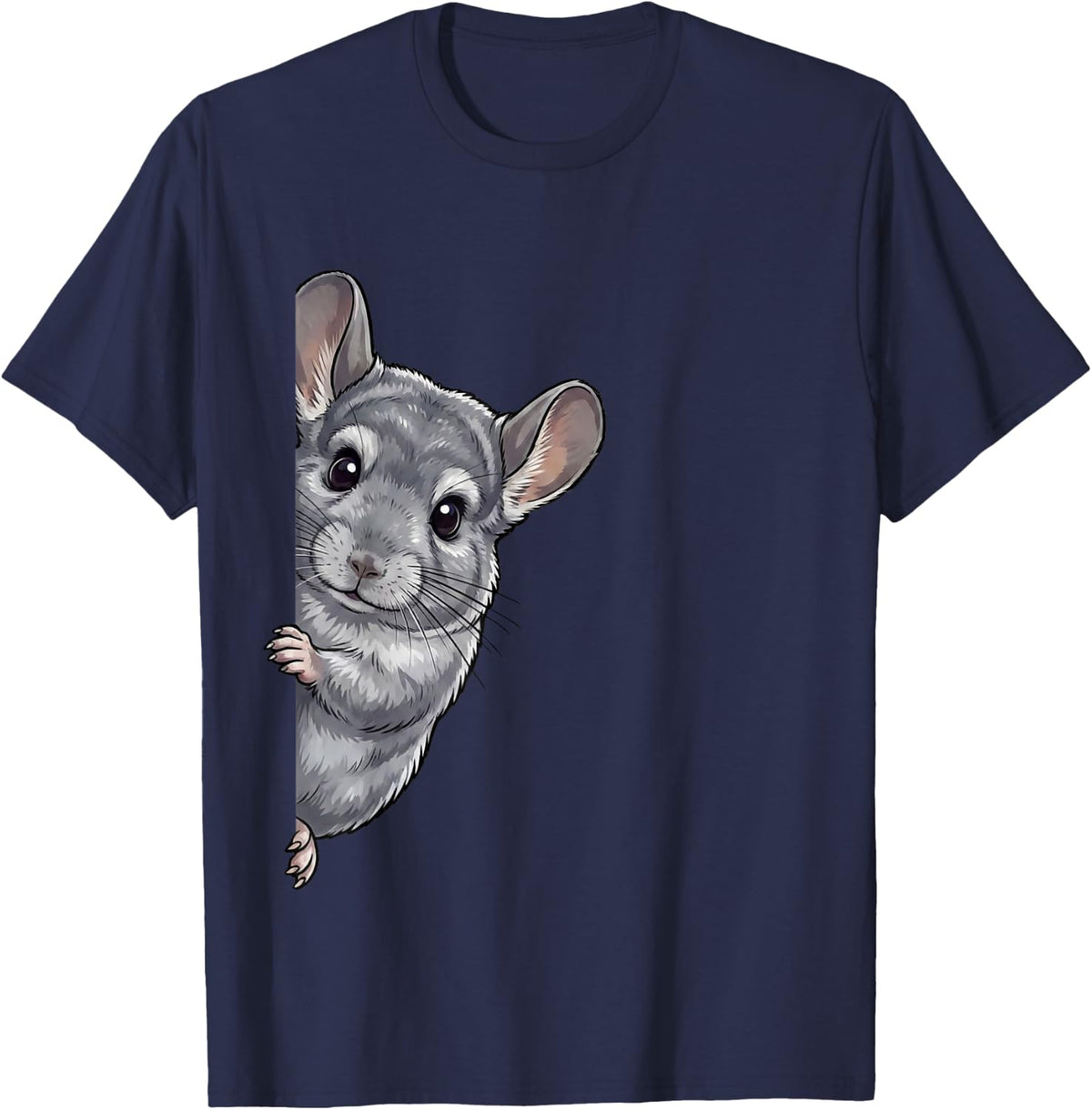 Funny Chinchilla Peeking from Side Wildlife Animal T-Shirt - Navy Blue