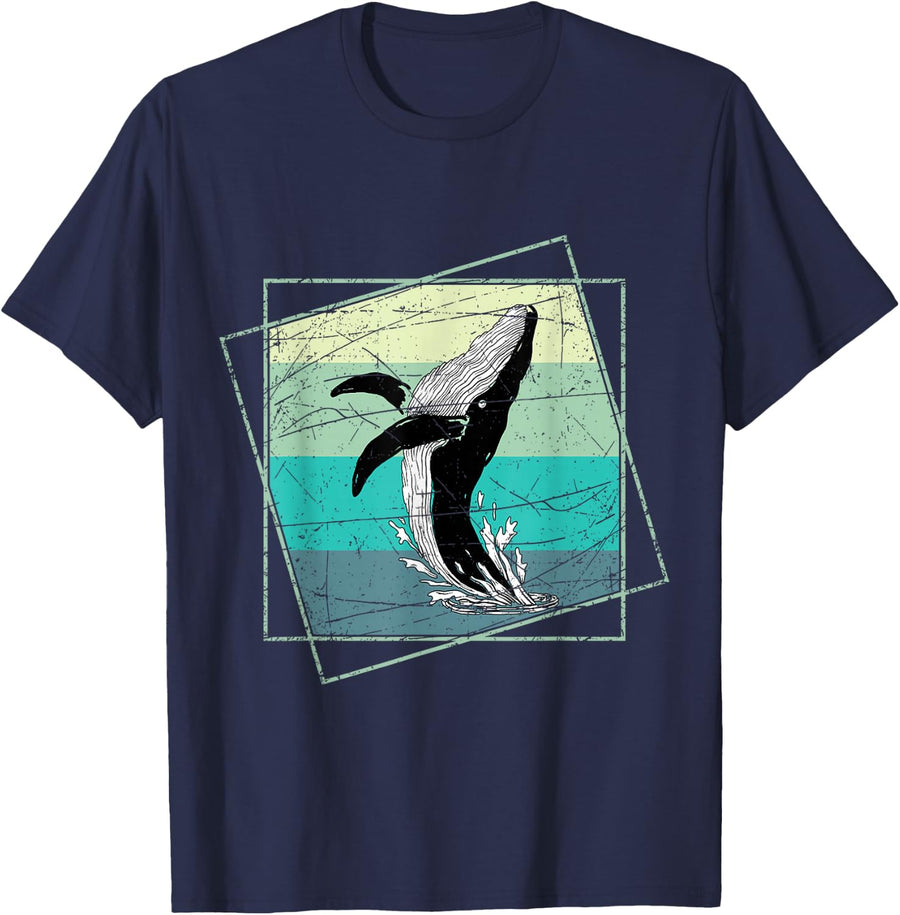 Orca Retro Killer Whale T-Shirt - Navy Blue