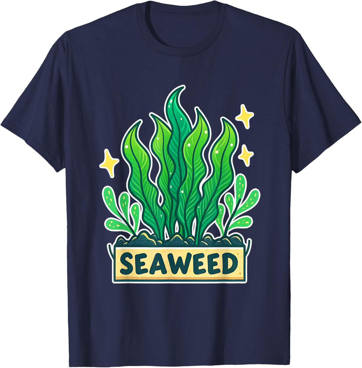 Unique Seaweed Graphic Nature Lover T-Shirt - Navy Blue