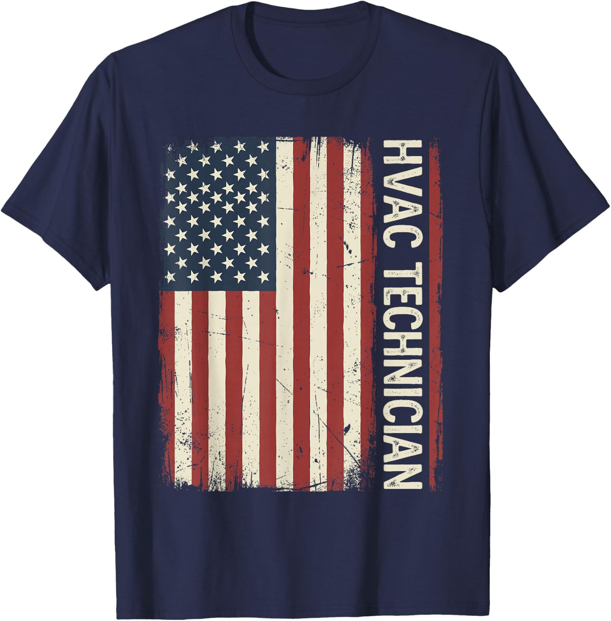 US American Flag HVAC Technician Tech Installer Tee T-Shirt - Navy Blue