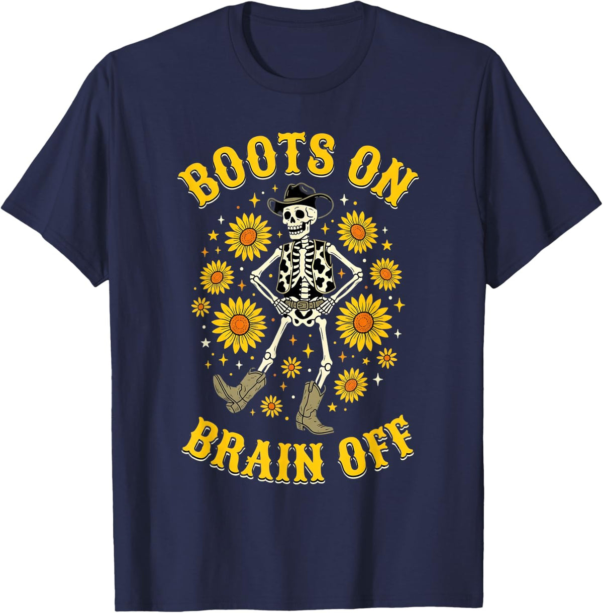 Line Dancing Skeleton Sunflower Line Dancer Line Dance T-Shirt - Navy Blue