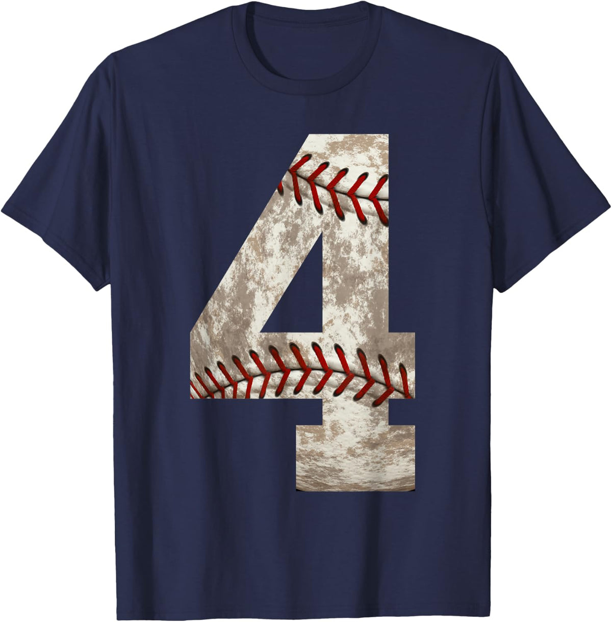Baseball Jersey Number 4 Distressed Ball Grunge Design T-Shirt - Navy Blue