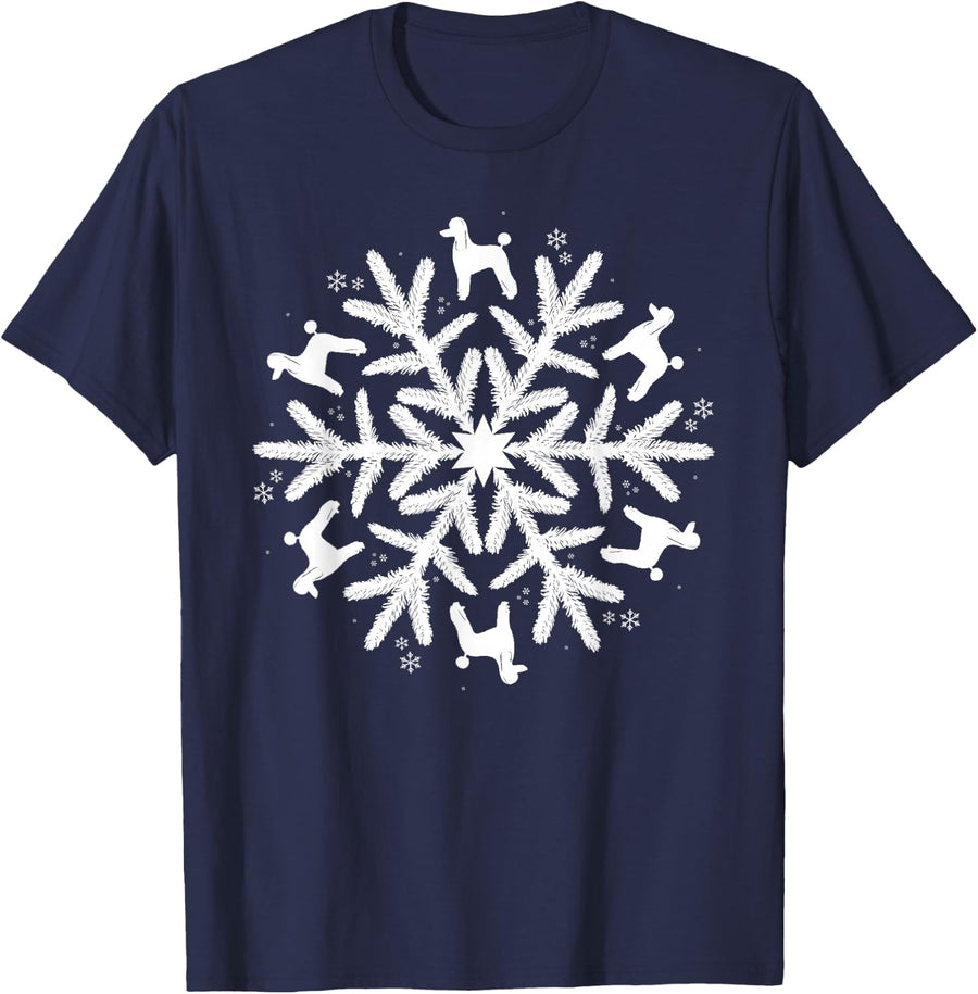 Snowflake Christmas Poodle T-Shirt - Navy Blue