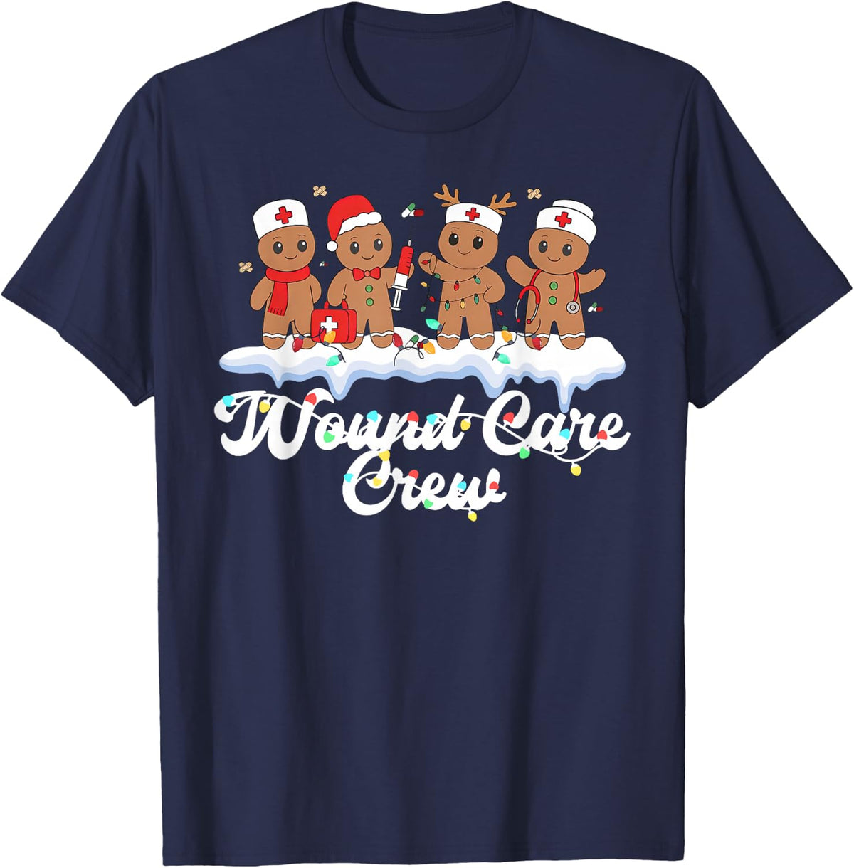 Gingerbread Wound Care Crew Nurse RN Practitioner Christmas T-Shirt - Navy Blue