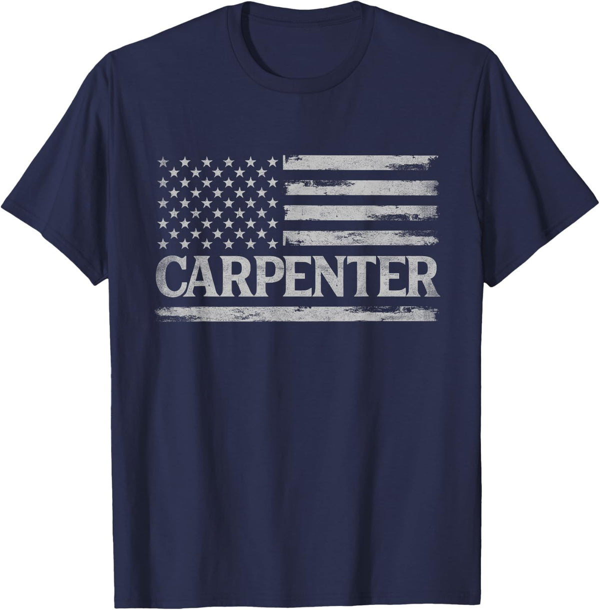 Carpenter Grey Vintage USA Flag Father's Day T-Shirt - Navy Blue