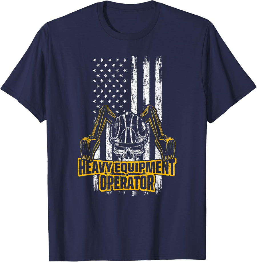 Mens Heavy Equipment Operator US Flag T-Shirt - Navy Blue