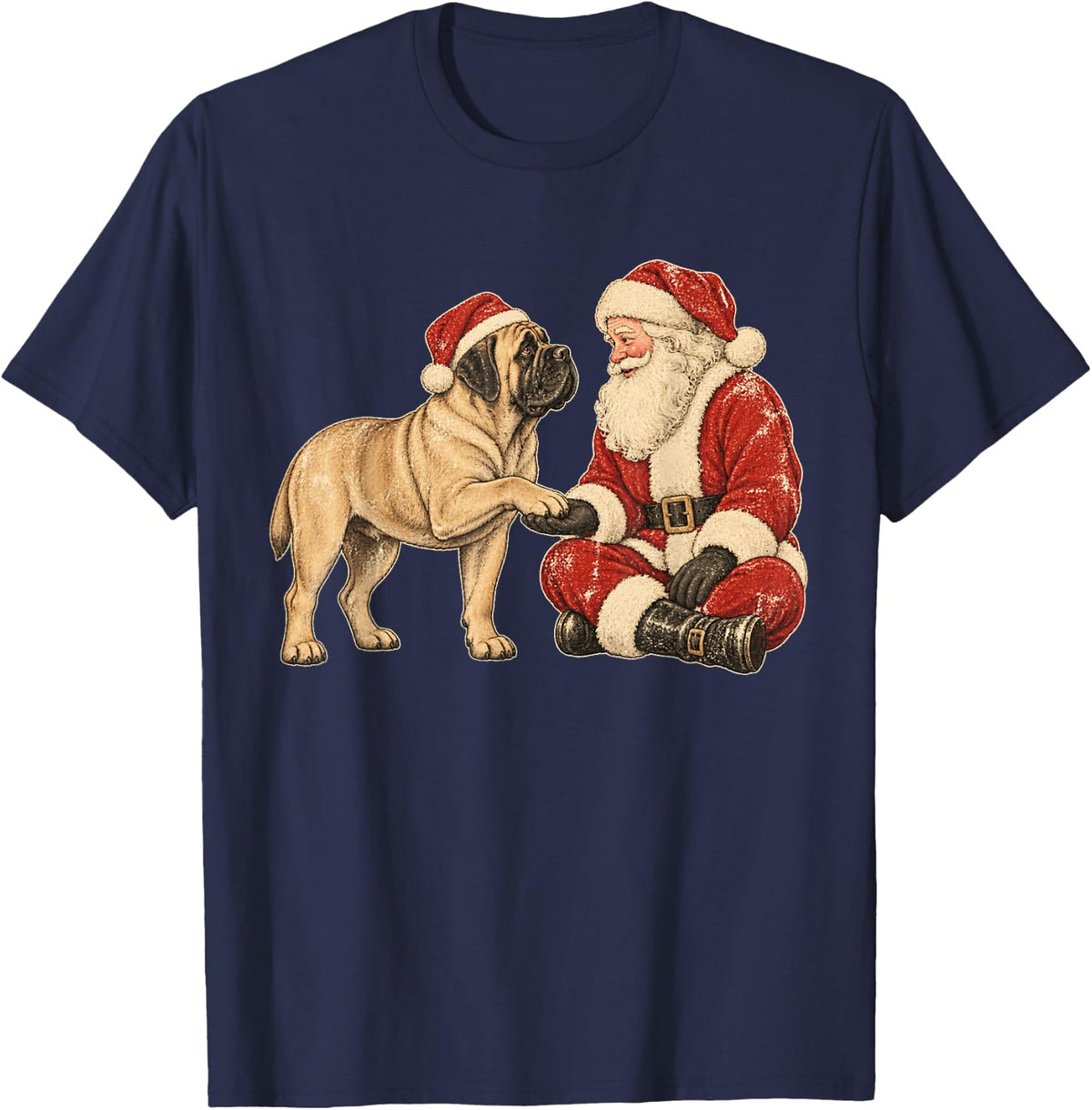 Santa Mastiff Christmas Dog Paw Shake T-Shirt - Navy Blue