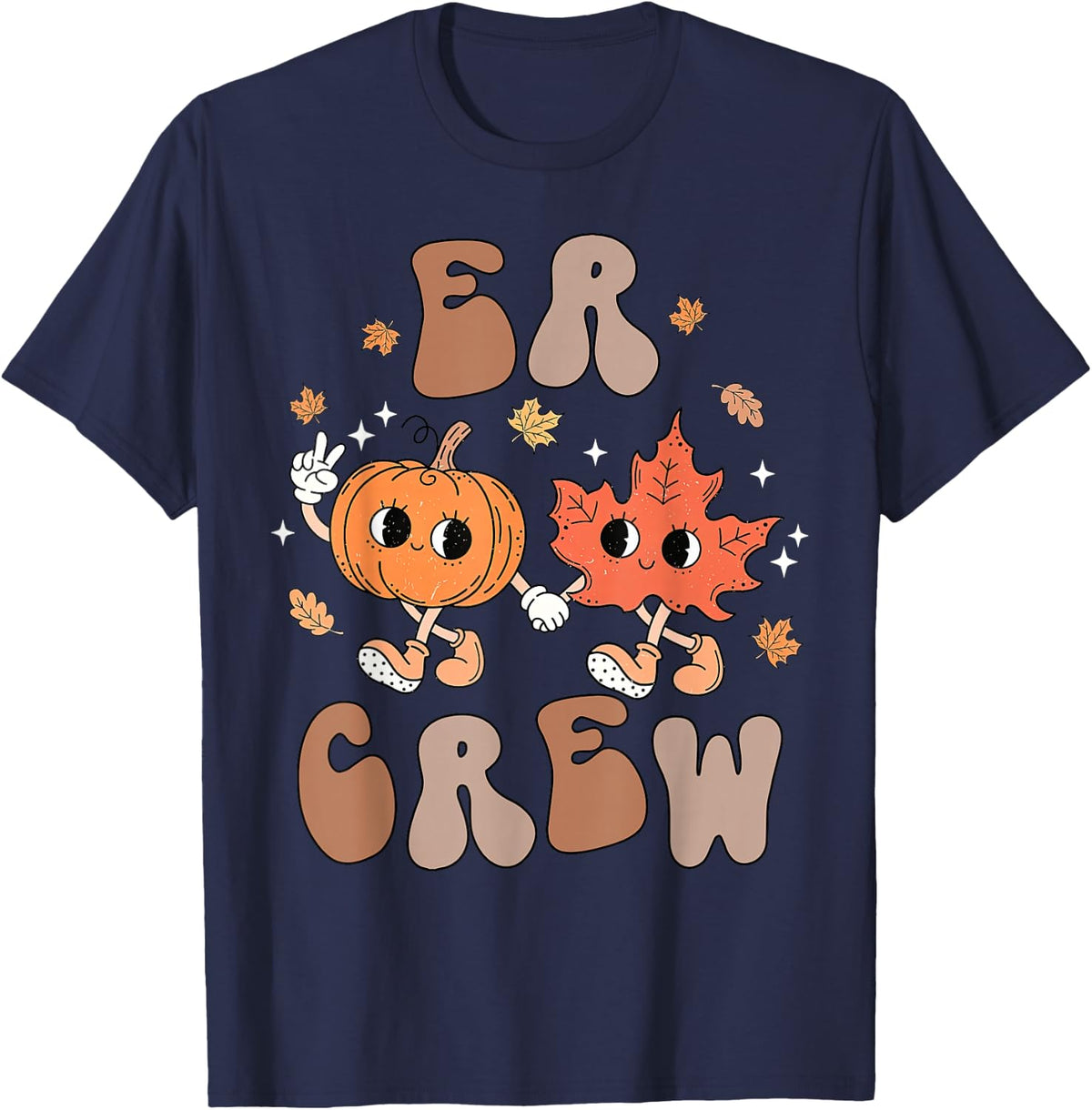 Retro ER Crew Emergency Nurse Pumpkin Fall Thanksgiving T-Shirt - Navy Blue