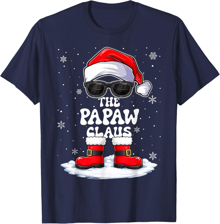 Family Matching Christmas Pajamas Santa Papaw Claus Xmas T-Shirt - Navy Blue