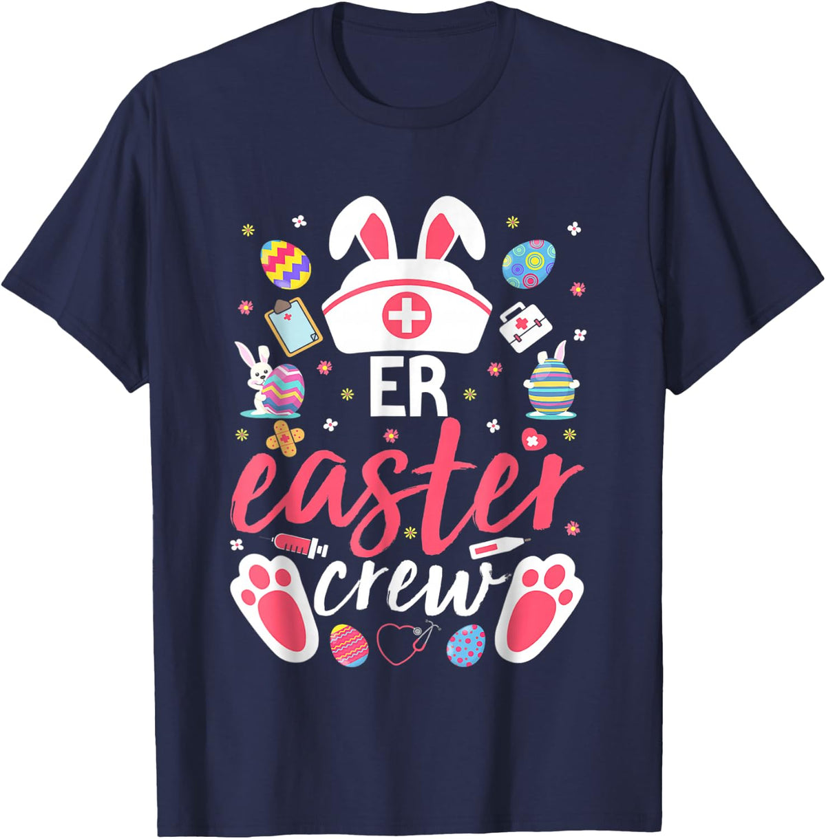 ER Easter Nurse Crew Easter Day Emergency Room Nurses Bunny T-Shirt - Navy Blue