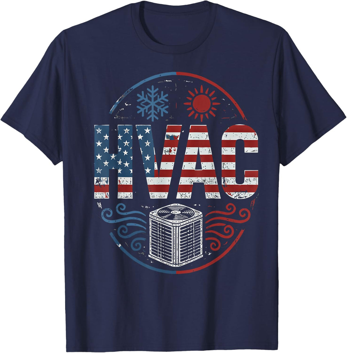 USA HVAC Technician American Flag HVAC Tech T-Shirt - Navy Blue