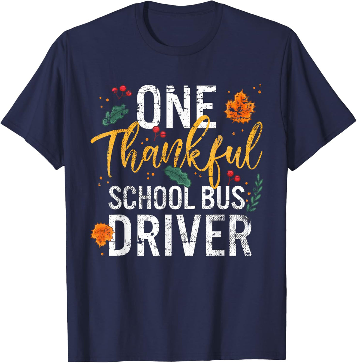 One Thankful School Bus Driver Thanksgiving Vintage T-Shirt - Navy Blue
