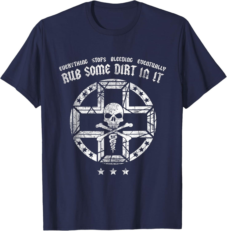 Rub Some Dirt In It Medic EMS EMT Paramedic On Skull Shirt T-Shirt - Navy Blue