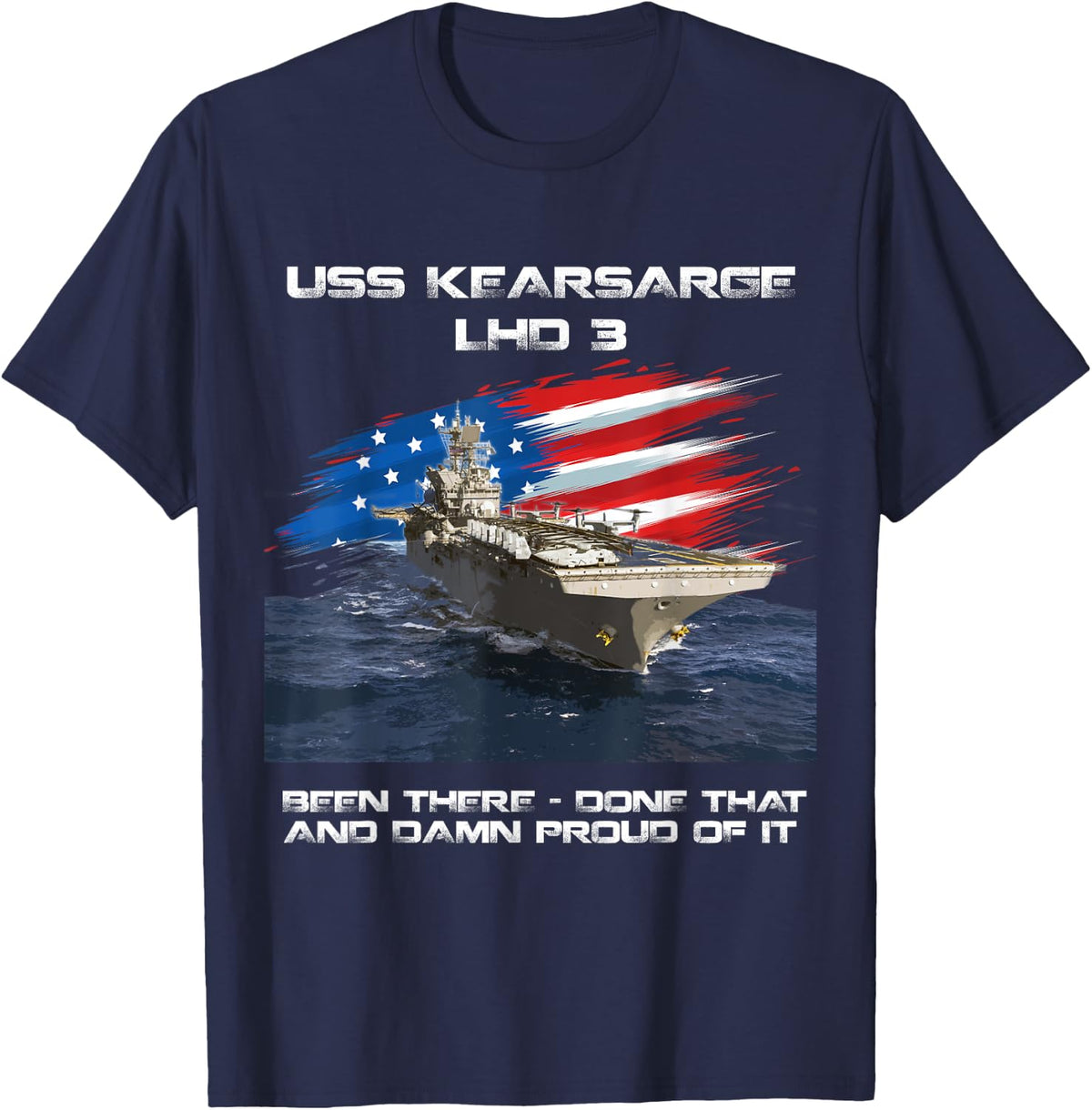 USS Kearsarge LHD-3 Amphibious Assault Ship Veteran Xmas T-Shirt - Navy Blue