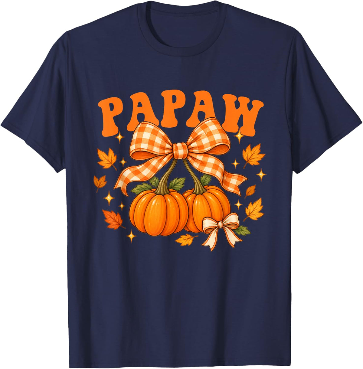 Papaw Pumpkin Fall Coquette Bow Thanksgiving T-Shirt - Navy Blue