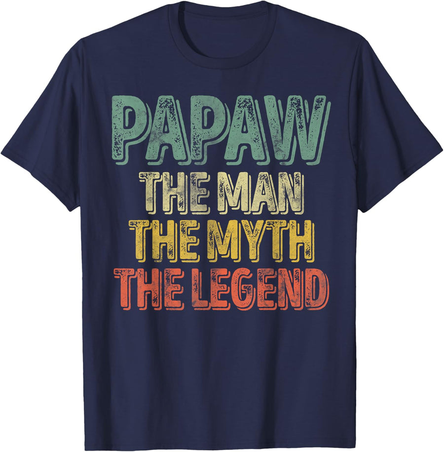 Funny Father's Day Shirt Papaw The Man The Myth The Legend T-Shirt - Navy Blue