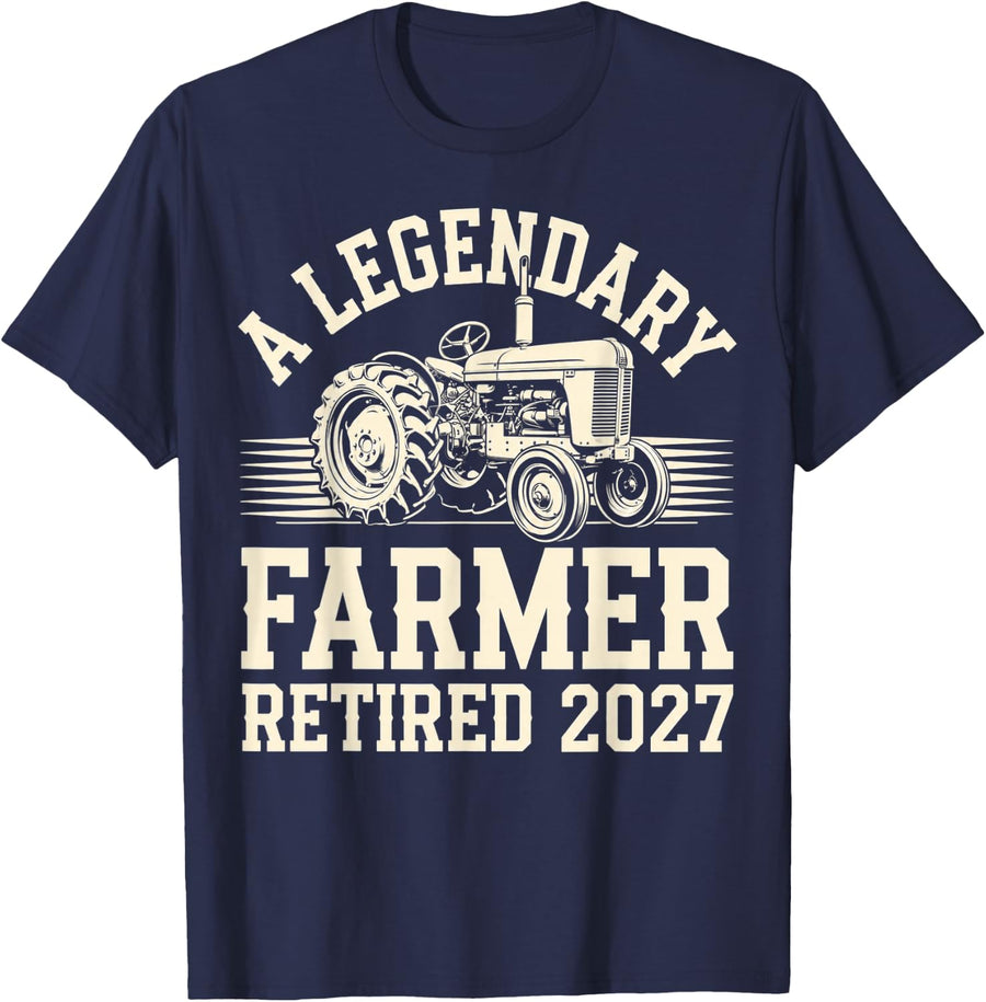 Legendary Farmer Retired 2027 Retirement Vintage Agriculture T-Shirt - Navy Blue