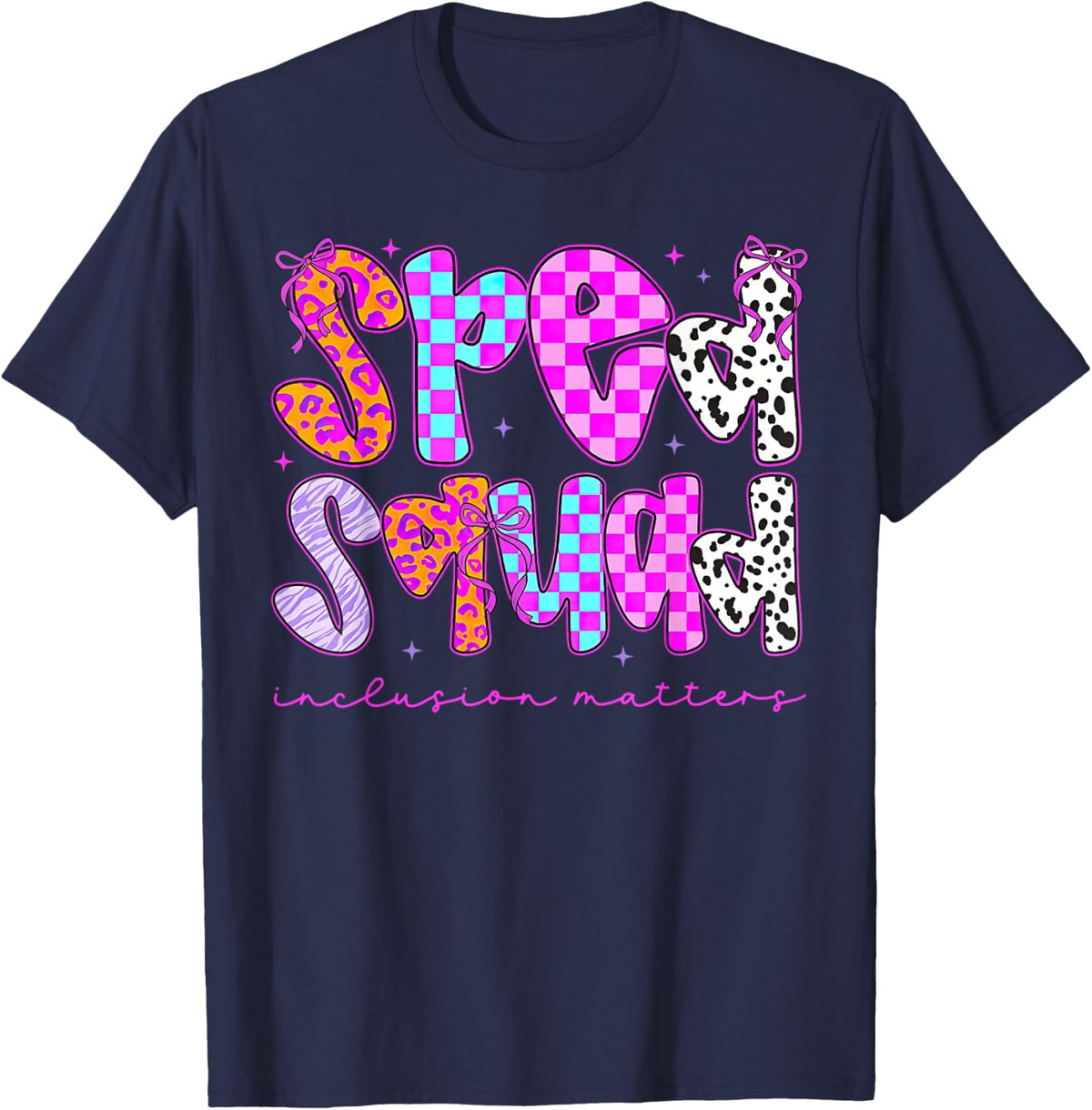 SPED Squad Inclusion Matters Leopard Bow Special Education T-Shirt - Navy Blue