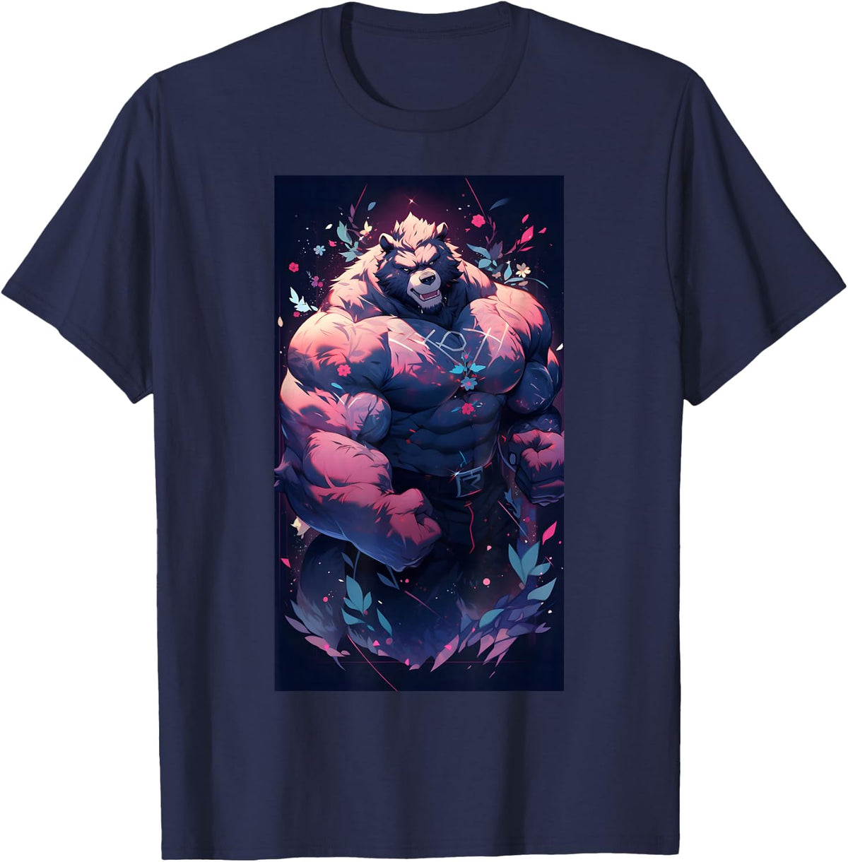 Bodybuilding Fitness Gym Bodybuilder Anime Bear Workout T-Shirt - Navy Blue