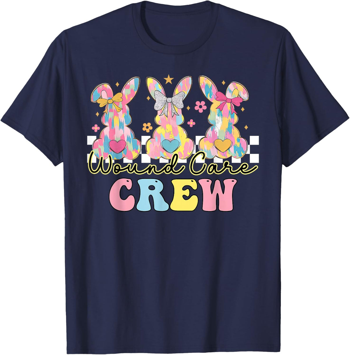 Retro Wound Care Crew Bunny Easter WOCN Certified RN Nurse T-Shirt Tee - Navy Blue