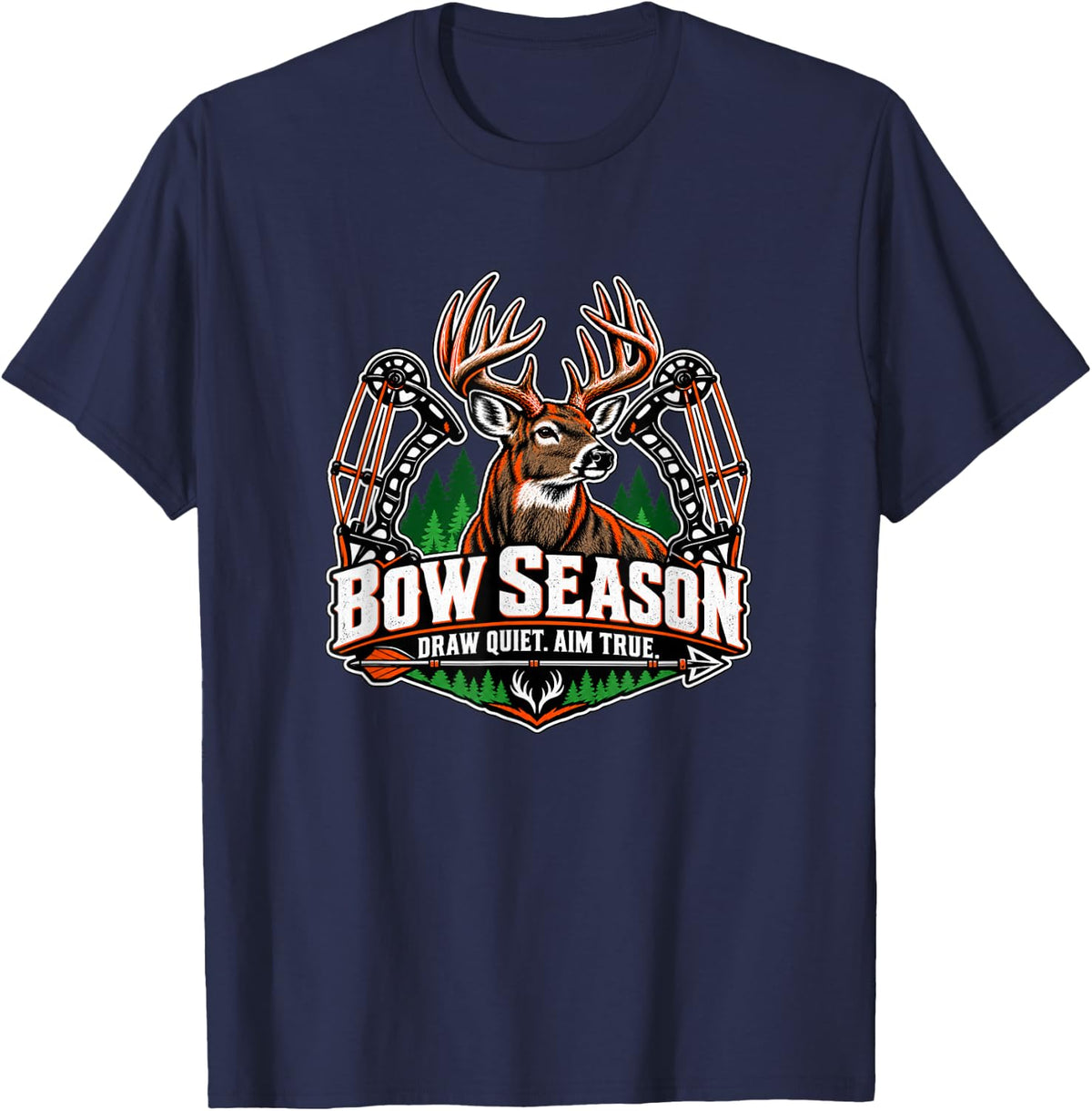 Bow Hunting Whitetail Deer Bow Season for Bowhunters T-Shirt - Navy Blue