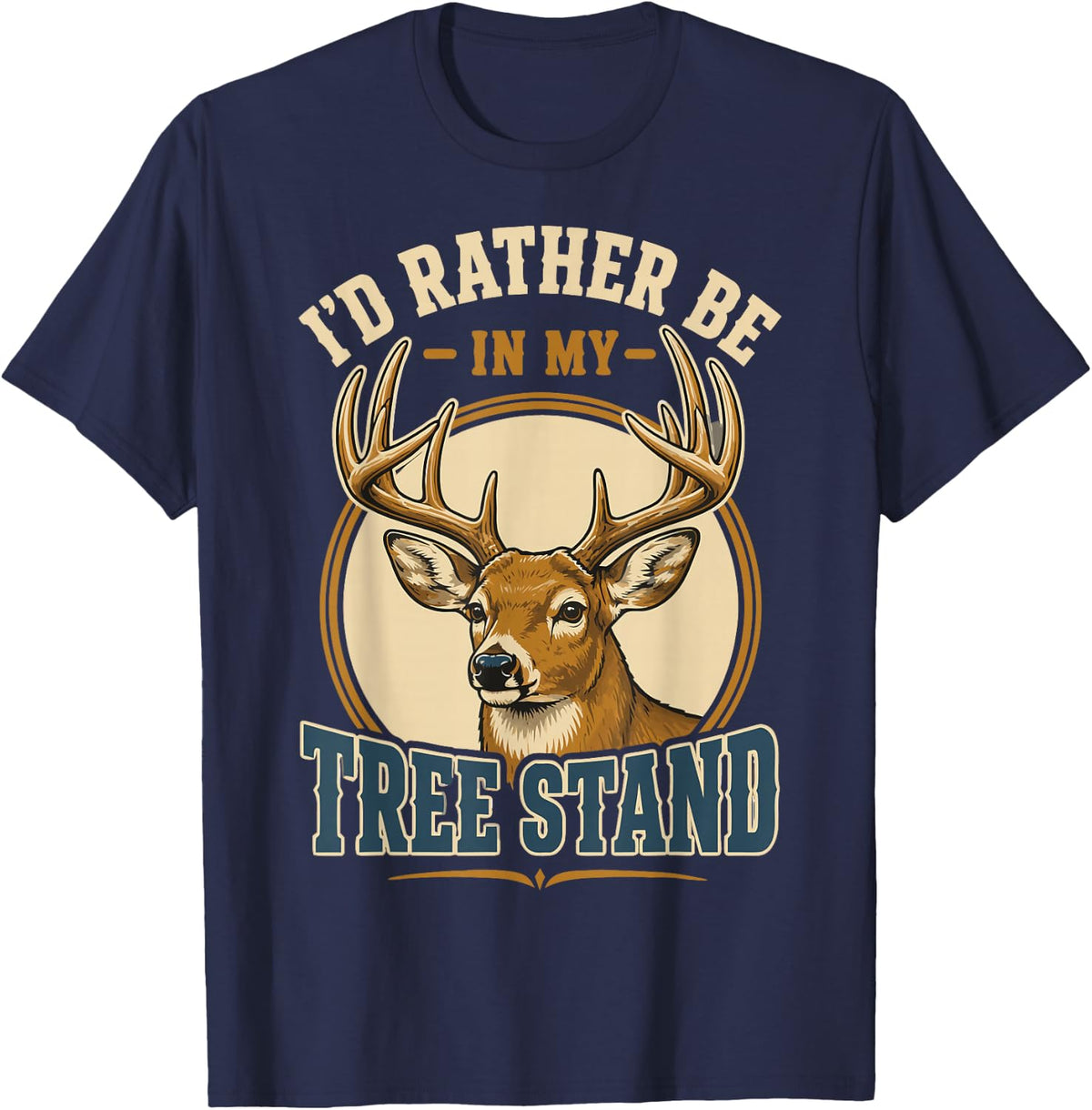 Vintage Deer Stand Hunting Whitetail Buck Hunter T-Shirt - Navy Blue