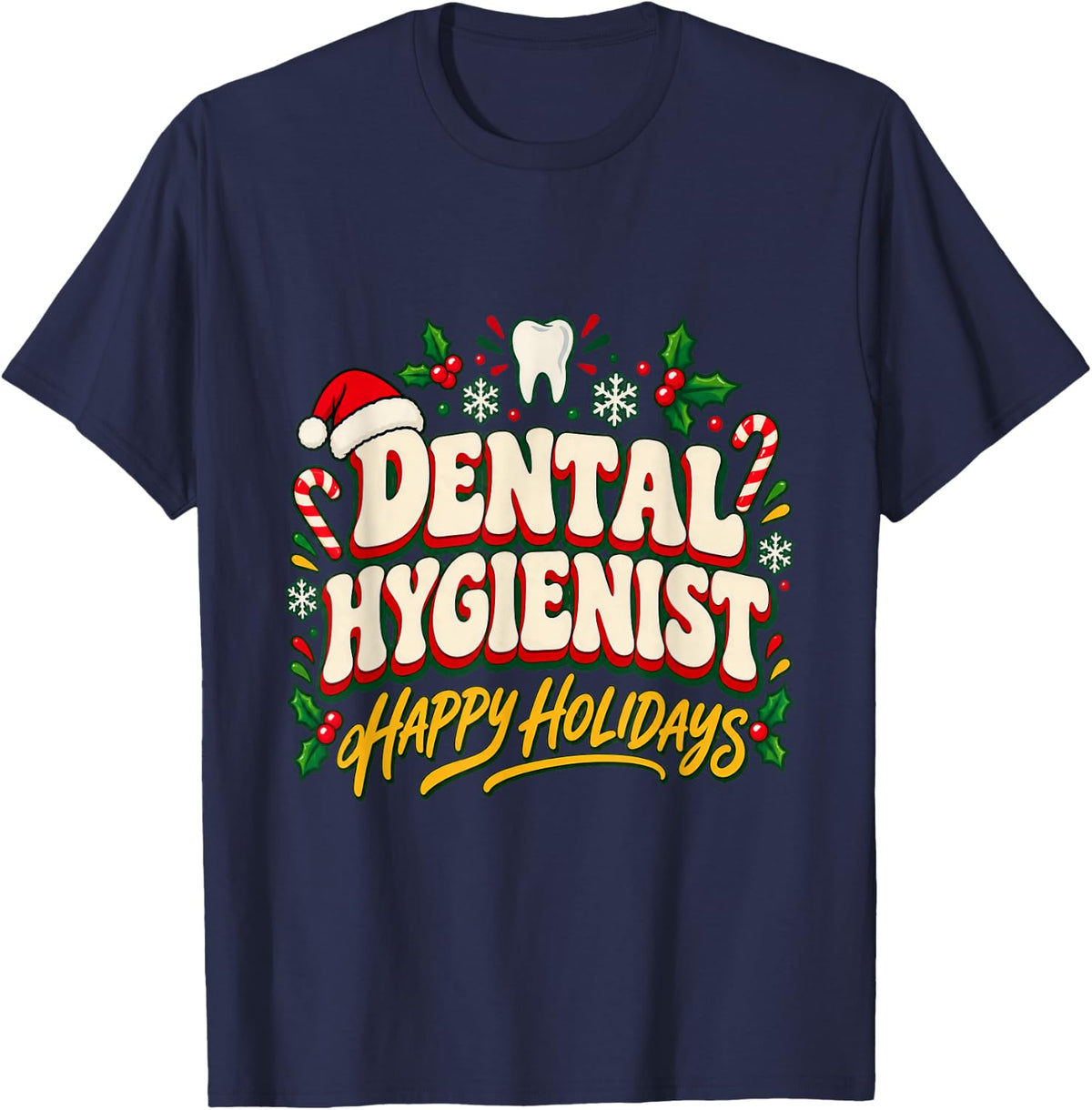 Christmas Dental Hygienist Festive Checklist T-Shirt - Navy Blue
