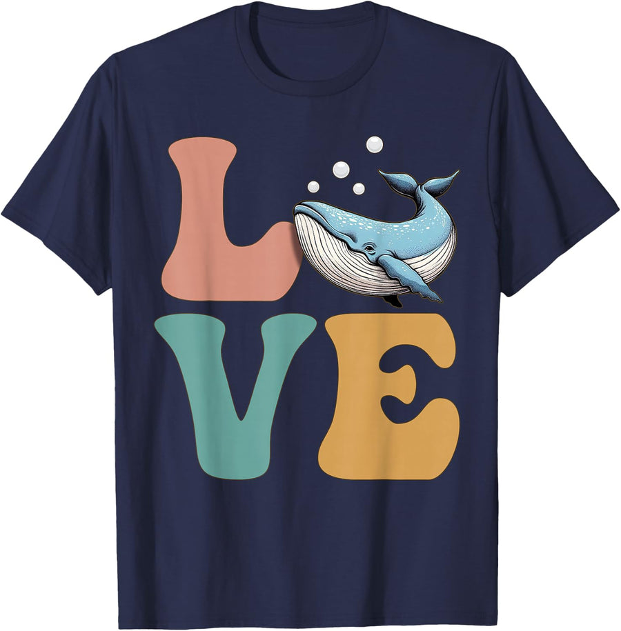 Love Whale Lover Ocean Scientist Marine Biologist T-Shirt - Navy Blue