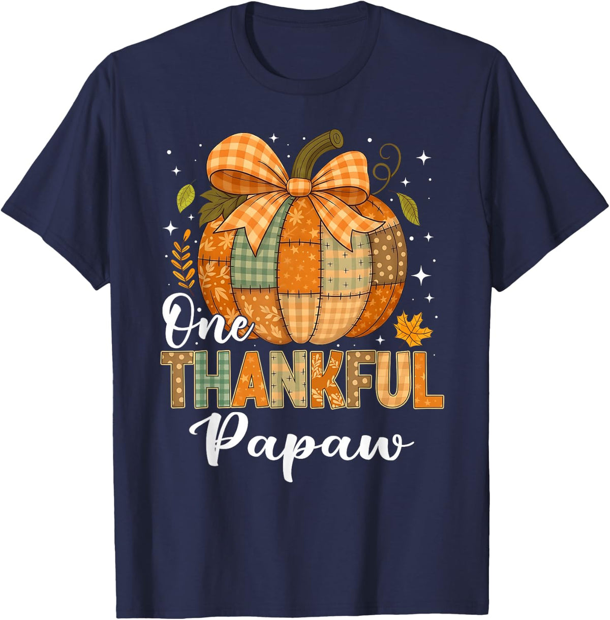 One Thankful Papaw Funny Fall Autumn Thanksgiving T-Shirt - Navy Blue