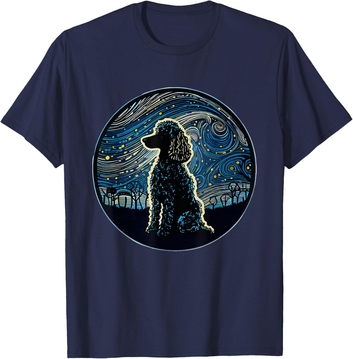 Poodle Starry Night Van Gogh Poodle Mom Dad Owner T-Shirt - Navy Blue