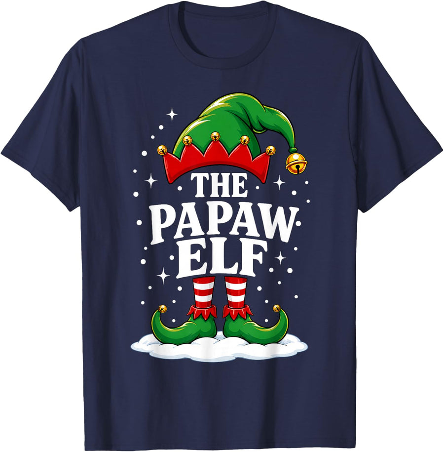 Papaw Elf Christmas Matching Family Group Festive Xmas T-Shirt - Navy Blue
