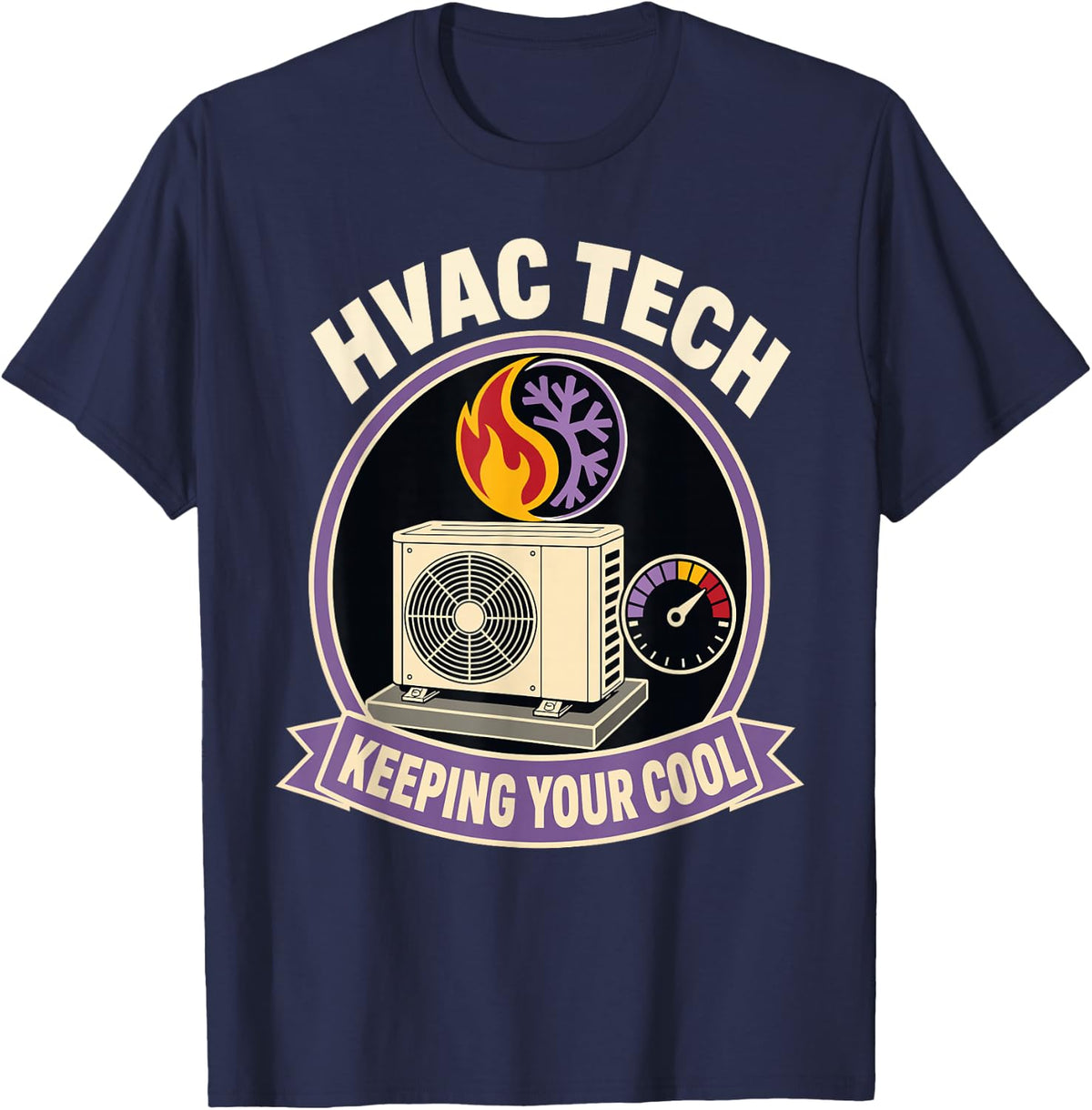 HVAC Tech Keeping Your Cool Technician T-Shirt - Navy Blue