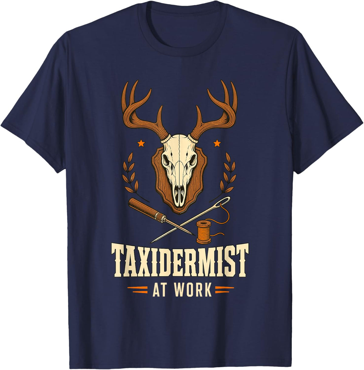 Taxidermist At Work Deer Skull Antlers T-Shirt - Navy Blue