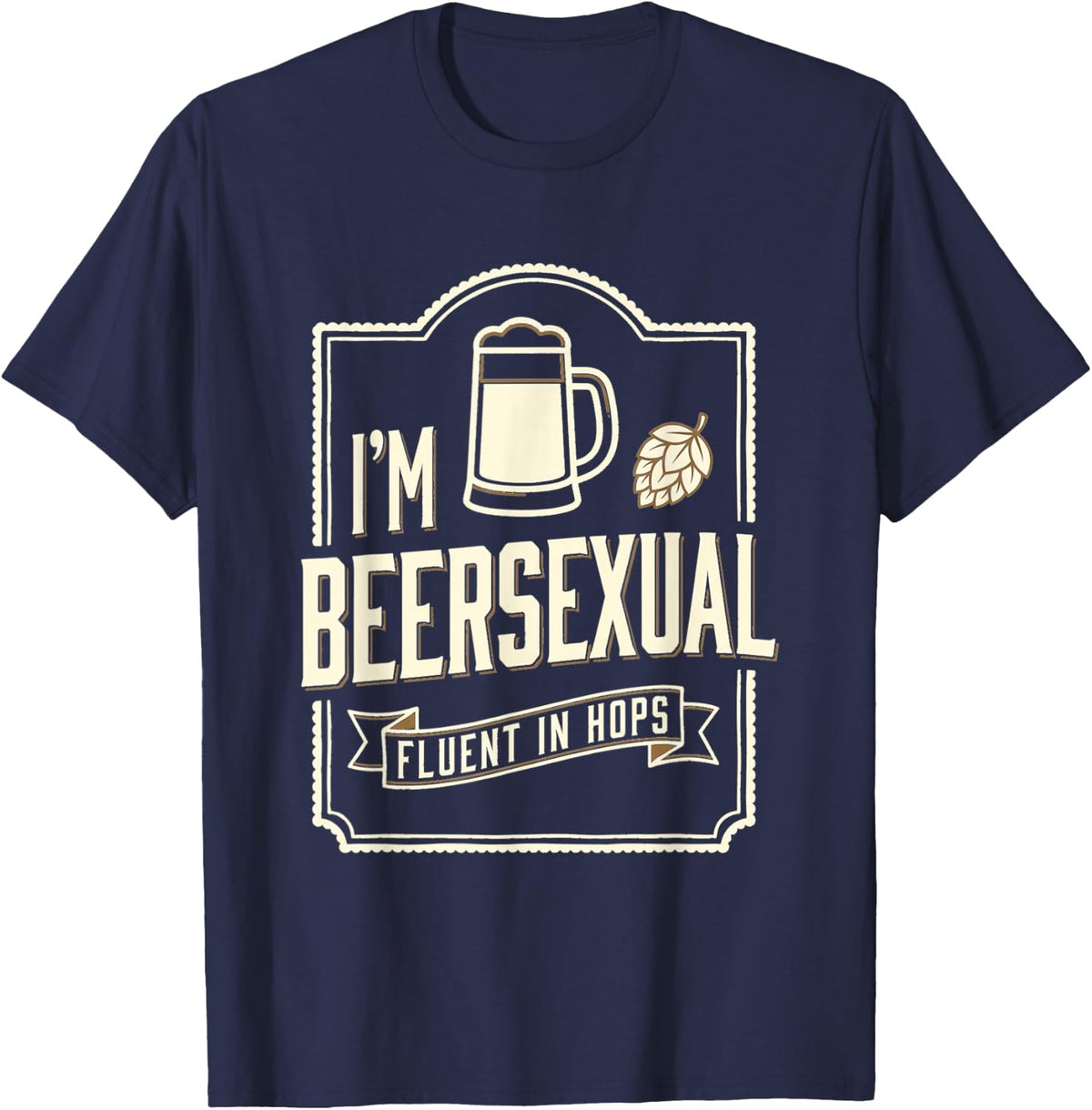 Beersexual Craft Beer Lover Hop Cone Man Cave Brewery Badge T-Shirt - Navy Blue