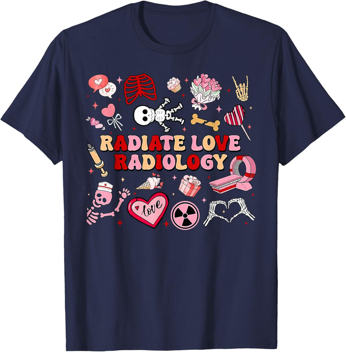 Radiate Love Radiology Valentines Day X-ray Tech Team Nurse T-Shirt - Navy Blue