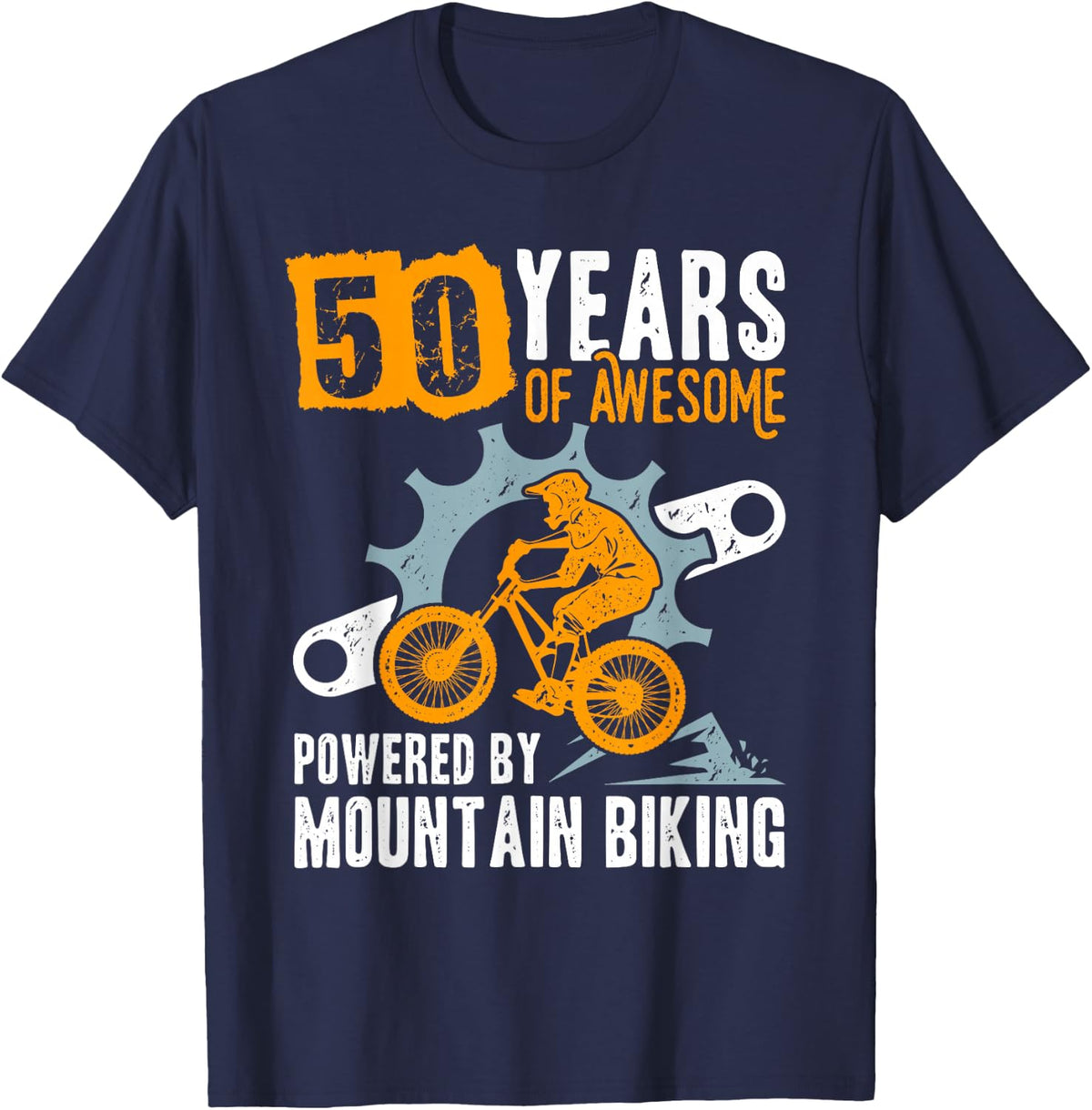 Funny Cycling Mountain Bike Lover Men 50th Birthday MTB T-Shirt - Navy Blue