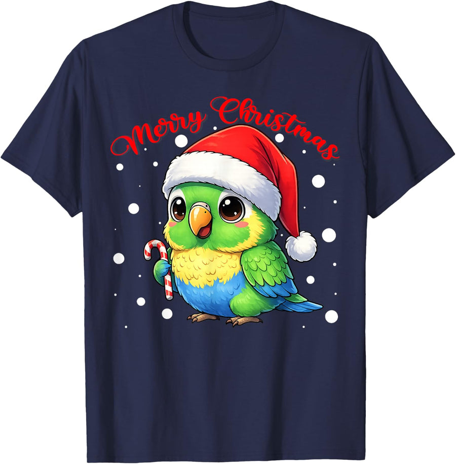 Merry Christmas Santa Hat Cute Parrot Ugly Xmas Sweaters T-Shirt - Navy Blue