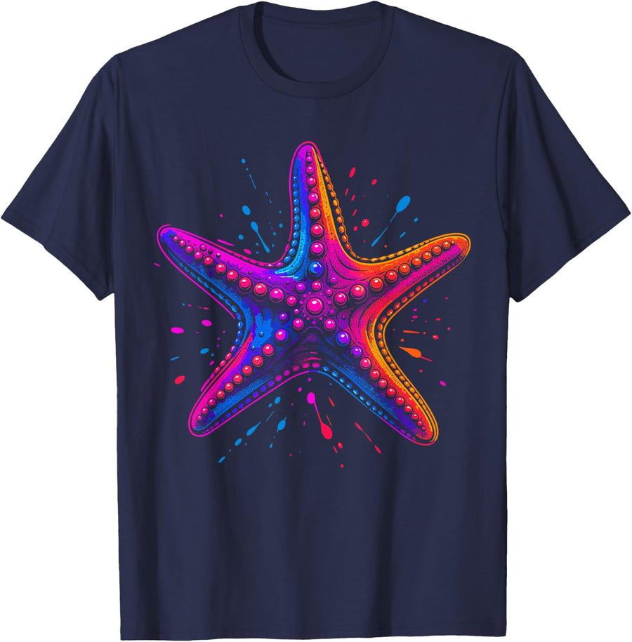 Starfish Ocean Star Beach Graphic T-Shirt - Navy Blue
