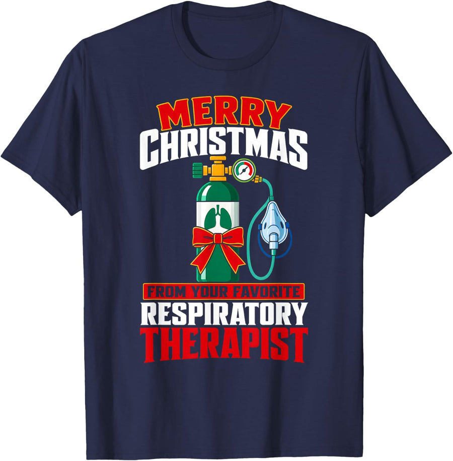 Your Favorite Respiratory Therapist Christmas Oxygen Lungs T-Shirt - Navy Blue