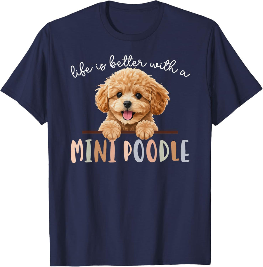 Mini Poodle Owner Shirt Miniature Poodle Lover Tee T-Shirt for Dog Moms and Dads - Navy Blue
