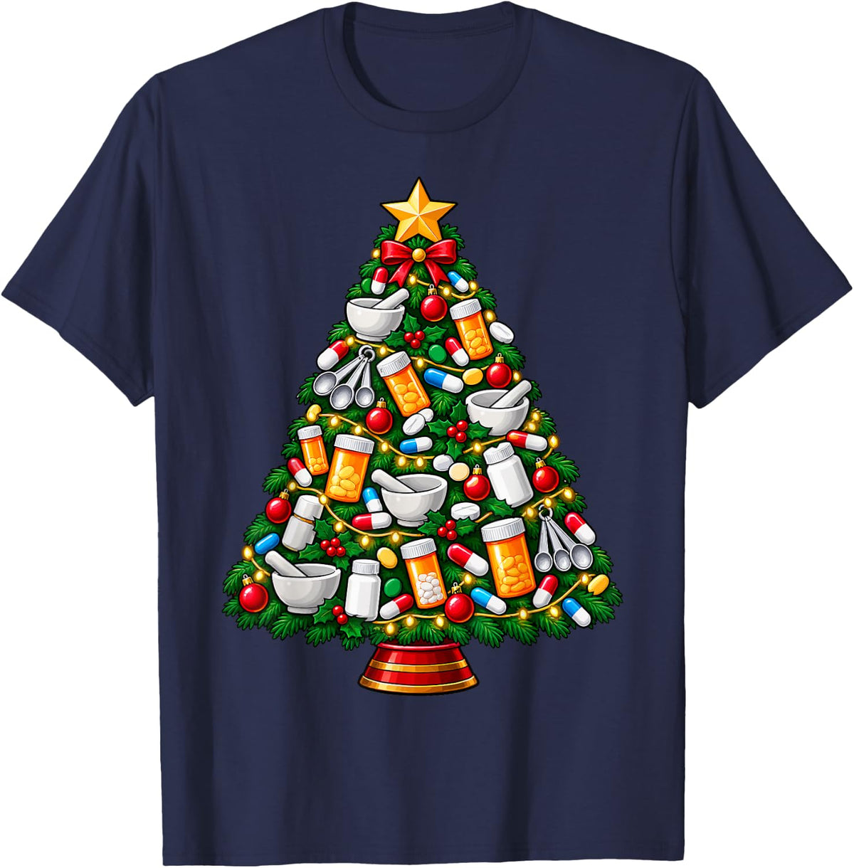 Pharmacist Christmas Tree T-Shirt - Navy Blue