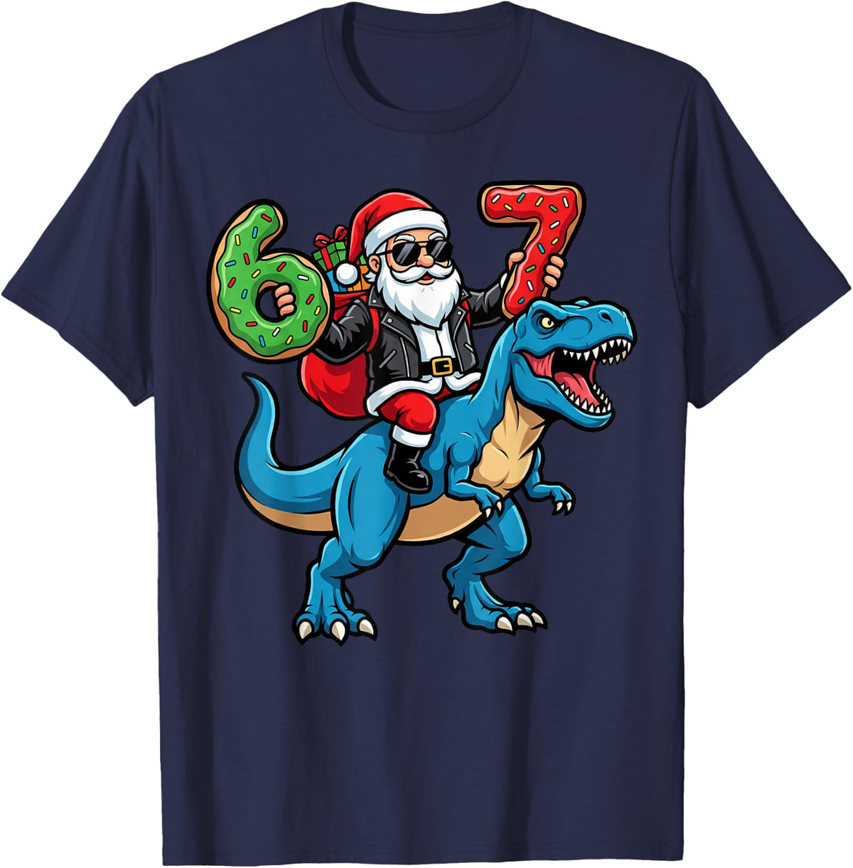 67 Christmas 6 7 Meme Funny Santa Six Seven Xmas Boys Girls T-Shirt - Navy Blue