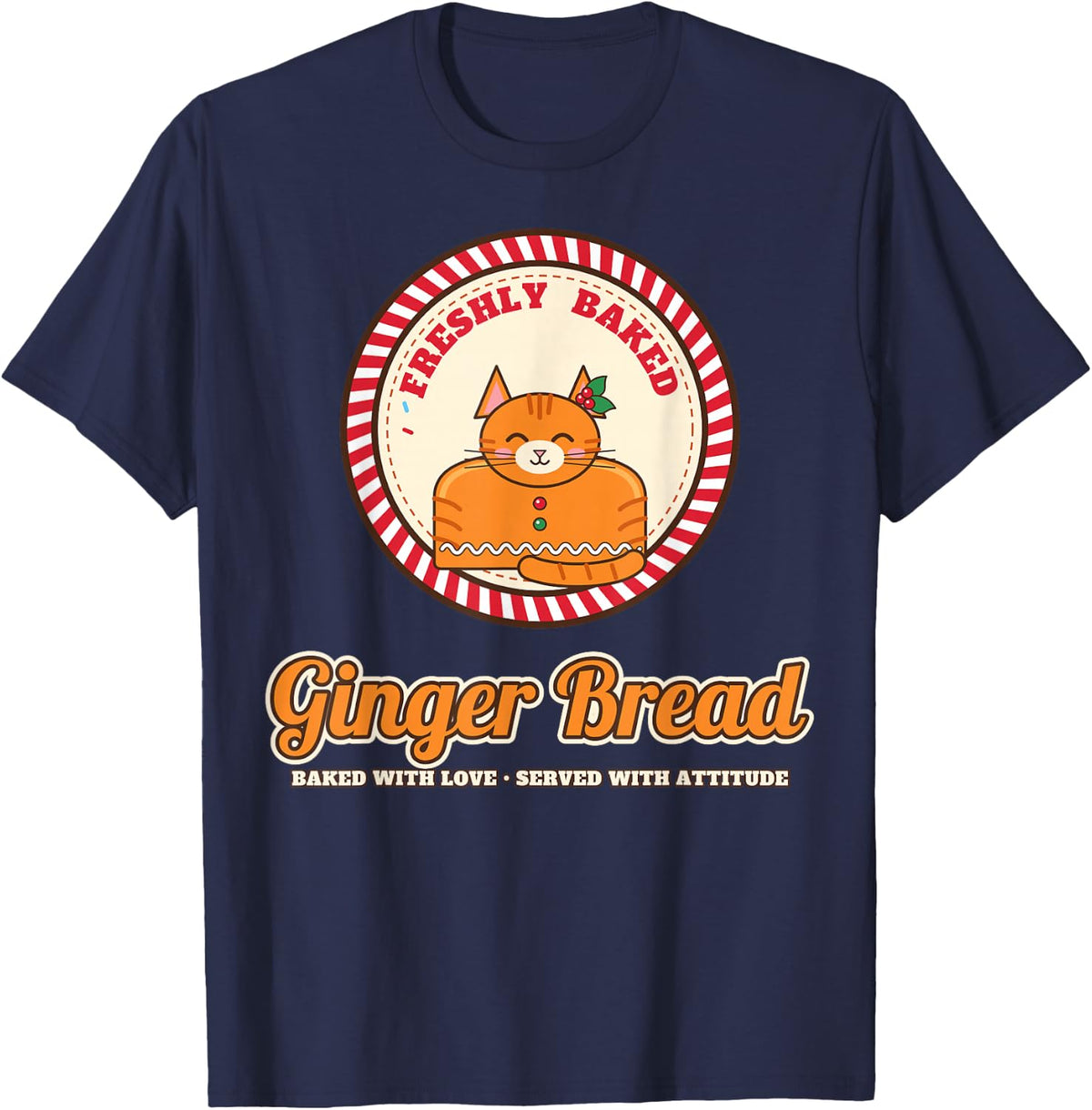 Ginger Bread Orange Cat Loaf Funny Christmas Gingerbread T-Shirt - Navy Blue