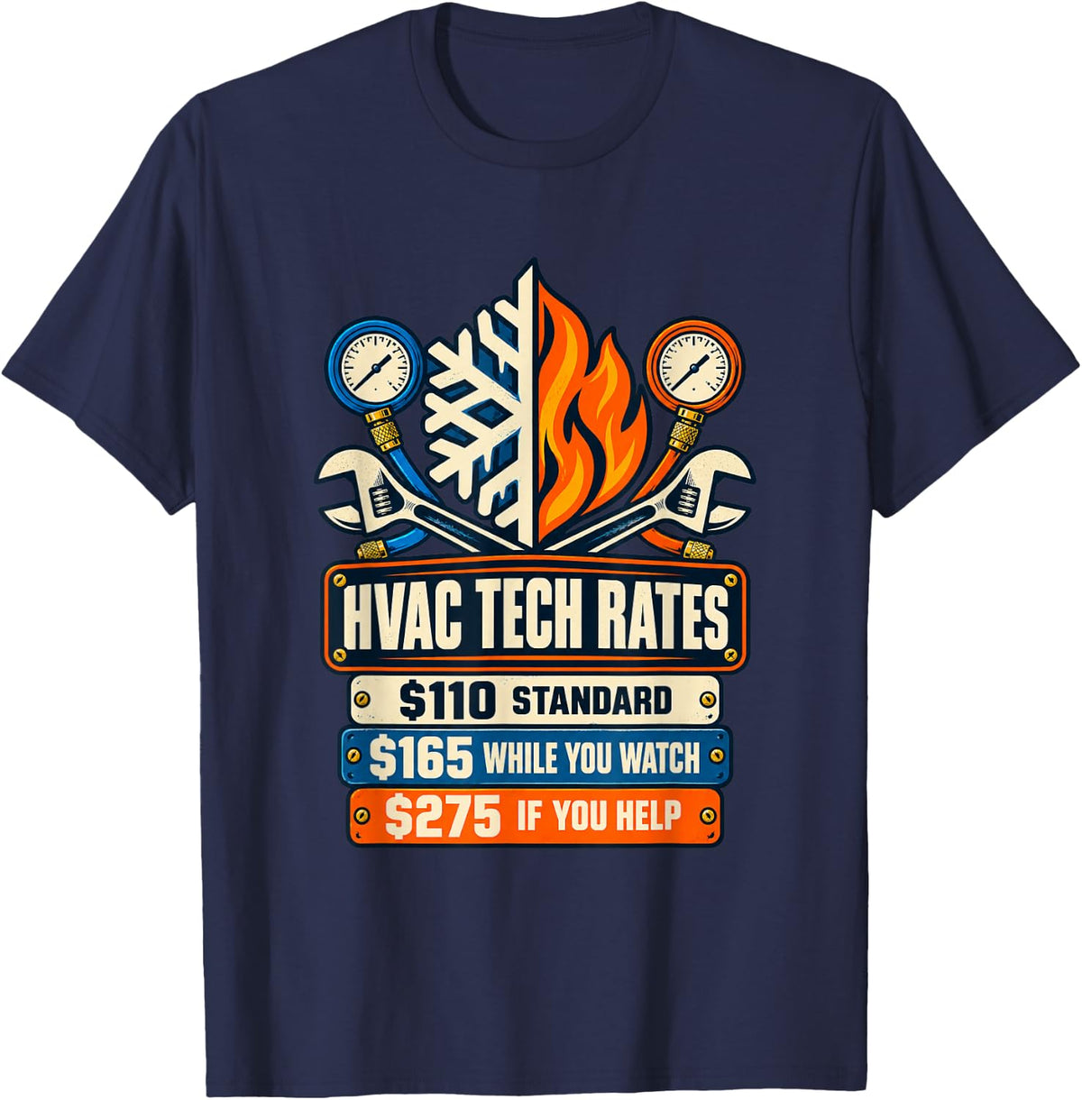 HVAC Tech Rates Funny Technician Mechanic T-Shirt - Navy Blue