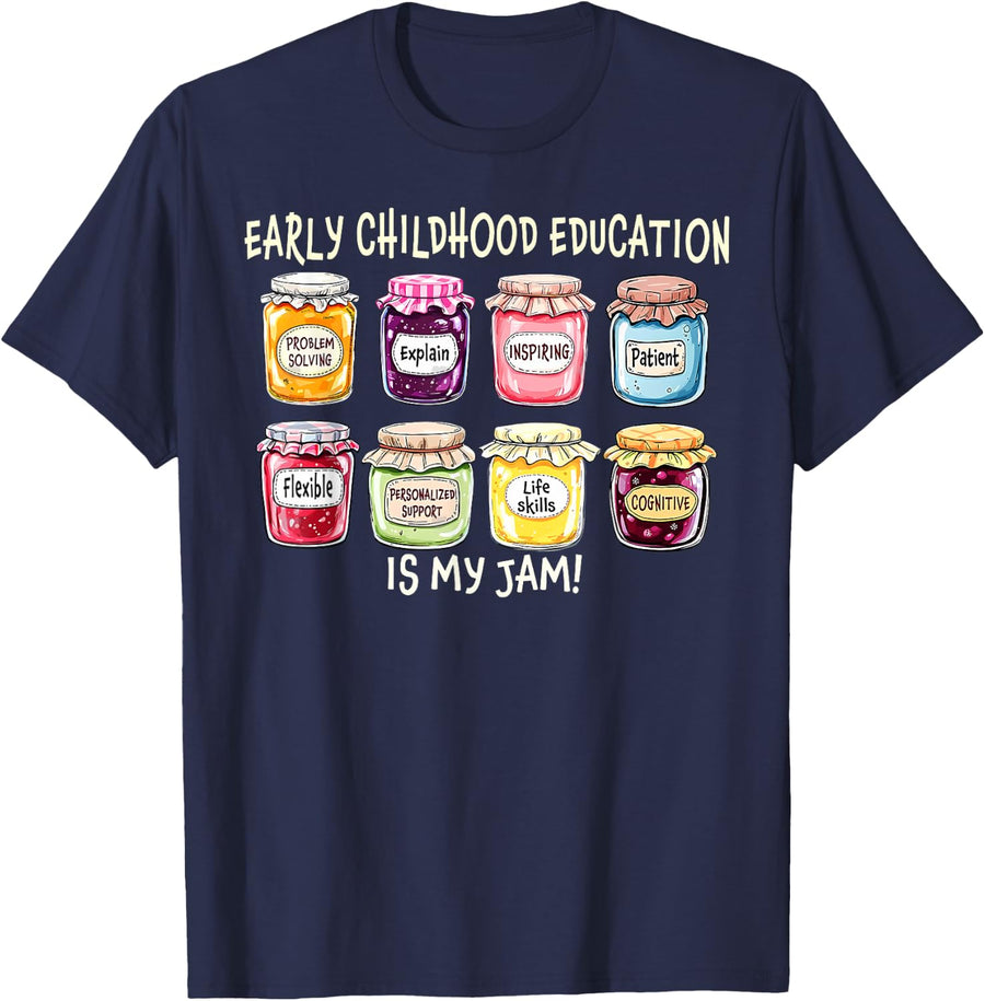 Retro Early Childhood Education Is My Jam Nursery Teacher T-Shirt - Navy Blue