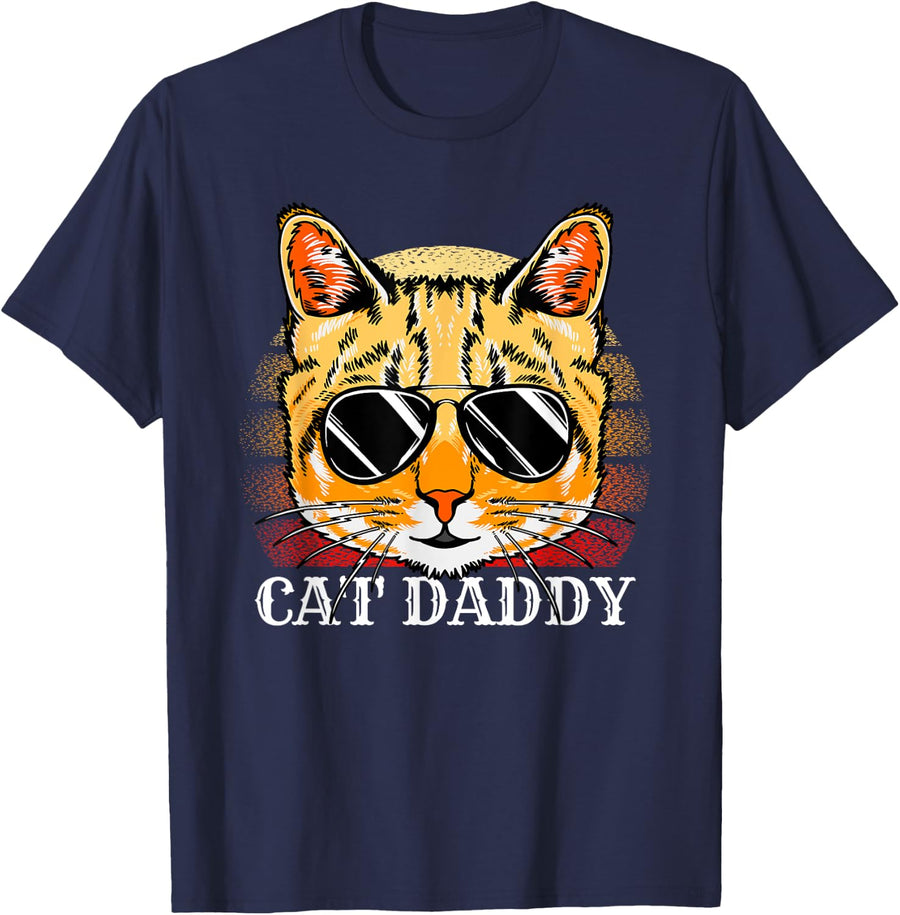 Cat Daddy For Men Ginger Cat A Fathers Day From Cat Lover T-Shirt - Navy Blue