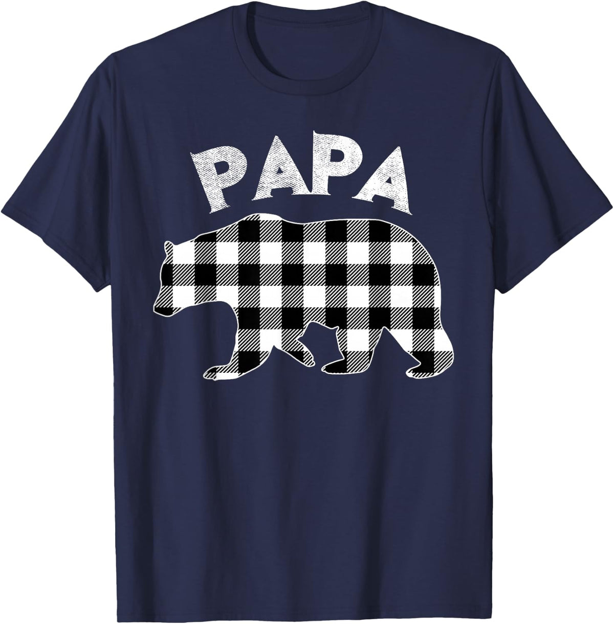 Black And White Buffalo Plaid Papa Bear Christmas Pajama T-Shirt - Navy Blue