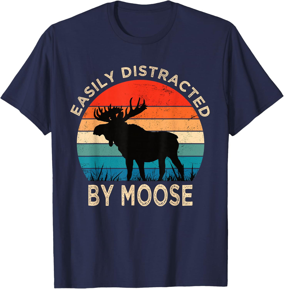 Slightly Distracted by Moose Vintage Funny Moose T-Shirt - Navy Blue
