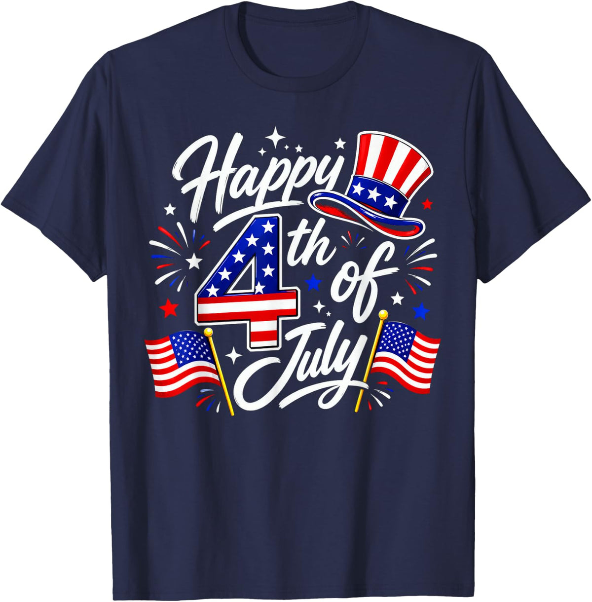 Happy 4th of July Patriotic American Flag USA T-Shirt - Navy Blue