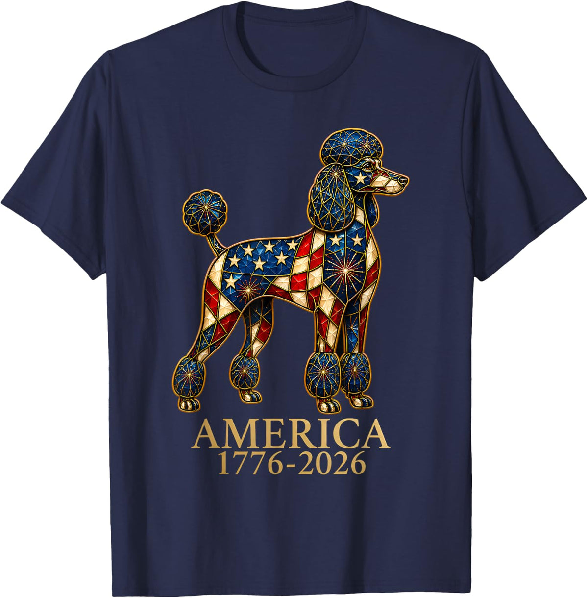 Poodle Dog Lover Mosaic America 1776-2026 4th of July T-Shirt - Navy Blue